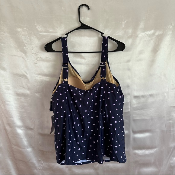 Swimsuits For All Women's Plus Size Flared Tankini Top Purple Dot - Picture 2 of 7